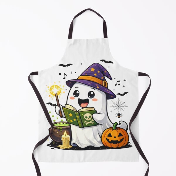 Item preview, Cute Halloween Ghost Wizard – Kawaii Spooky Magic Ghost with Pumpkin & Spell Book designed and sold by Be-You-Vibes.