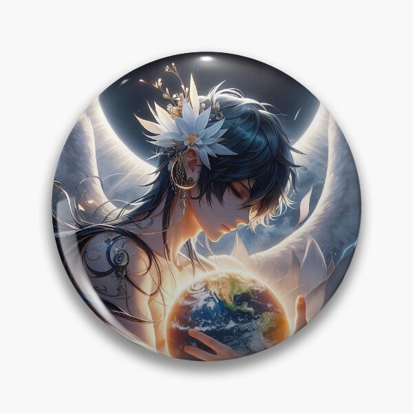 Item preview, Ethereal Anime Bishonen Angel Cradling Earth: Celestial Guardian holding World during Solar Eclipse designed and sold by MouradStudio.