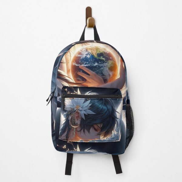Item preview, Ethereal Anime Bishonen Angel Cradling Earth: Celestial Guardian holding World during Solar Eclipse designed and sold by MouradStudio.
