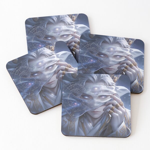 Item preview, Galaxy Seer: Majestic White-Haired Anime Bishounen Unveiling Divine Celestial Visions and Cosmic Power designed and sold by MouradStudio.