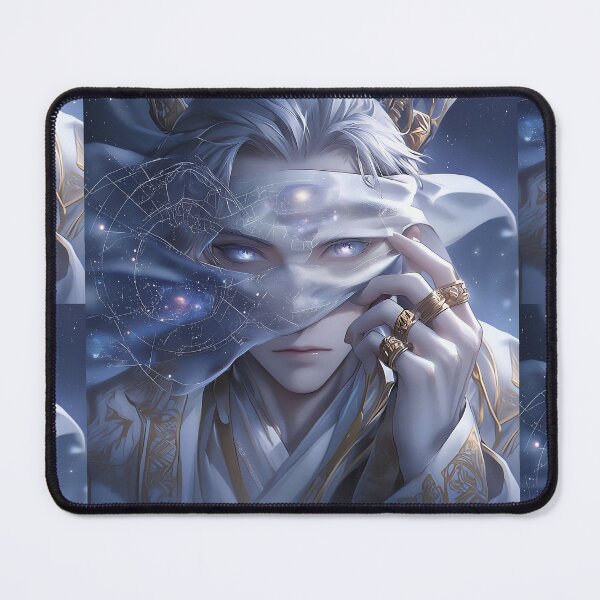 Item preview, Galaxy Seer: Majestic White-Haired Anime Bishounen Unveiling Divine Celestial Visions and Cosmic Power designed and sold by MouradStudio.