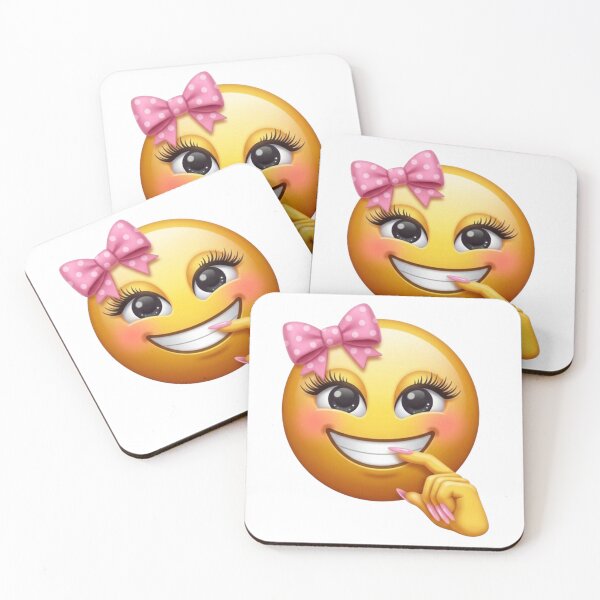 Artikelvorschau, Niedliches, mädchenhaftes Emoji mit Schleife, das lächelt. entworfen und verkauft von nishaaa2111.