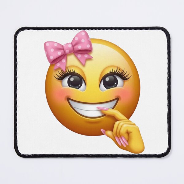 Artikelvorschau, Niedliches, mädchenhaftes Emoji mit Schleife, das lächelt. entworfen und verkauft von nishaaa2111.