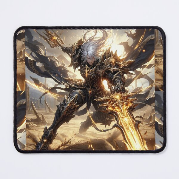 Item preview, Divine Blade Master: Epic Anime Warlord in Spiked Black and Gold Armor Unleashing Radiant Power in a Desolate Wasteland designed and sold by MouradStudio.