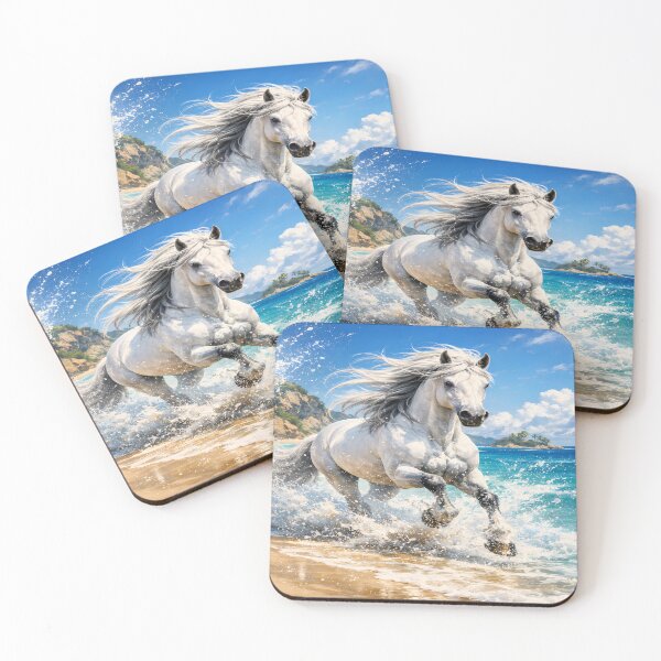 Item preview, Majestic White Horse Galloping on a Tropical Beach - Coastal Splendor designed and sold by Art-Inspir-AI.