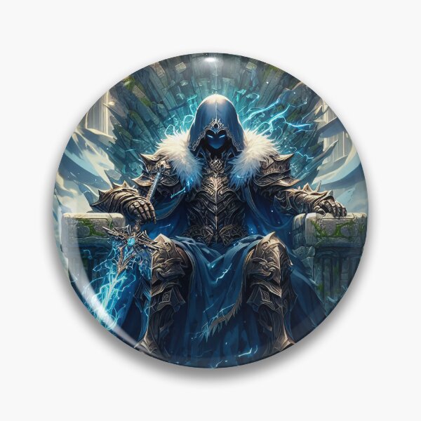 Item preview, Sovereign of the Cerulean Storm: Epic Hooded Anime Warlord Ruling from a Stone Throne with a Glowing Lightning Blade designed and sold by MouradStudio.