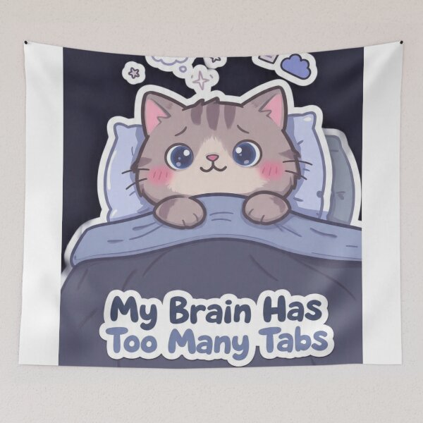 Item preview, Overthinking Cat Sticker – My Brain Has Too Many Tabs Funny Cat Sticker designed and sold by Utsav kadia.