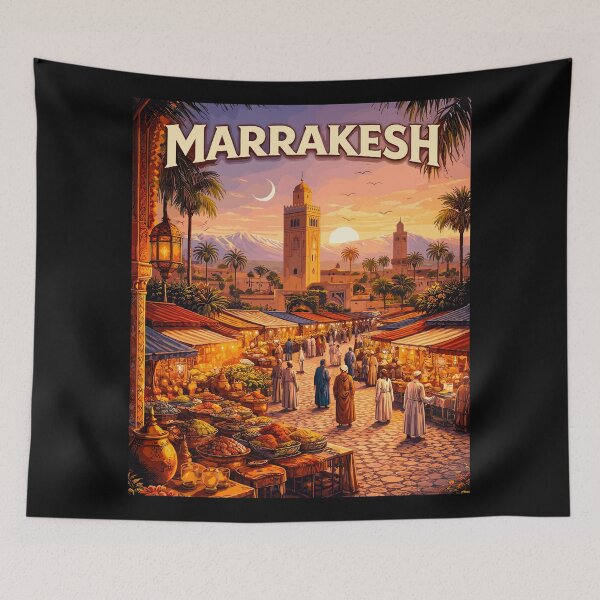 Item preview, Marrakesh in Morocco, Vintage Art Travel Landscape designed and sold by MaateoDesign.