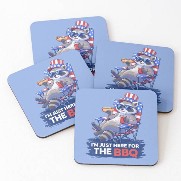 Item preview, I’m Just Here for the BBQ Funny Patriotic Raccoon Shirt | 4th of July Cute Animal Design designed and sold by SoundStyleShop.
