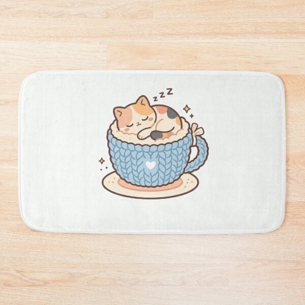 Item preview, Kawaii Calico Cat Sleeping in Cozy Knitted Blue Teacup designed and sold by RADesignHub.