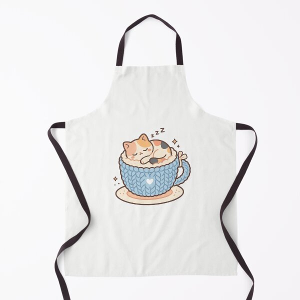 Item preview, Kawaii Calico Cat Sleeping in Cozy Knitted Blue Teacup designed and sold by RADesignHub.