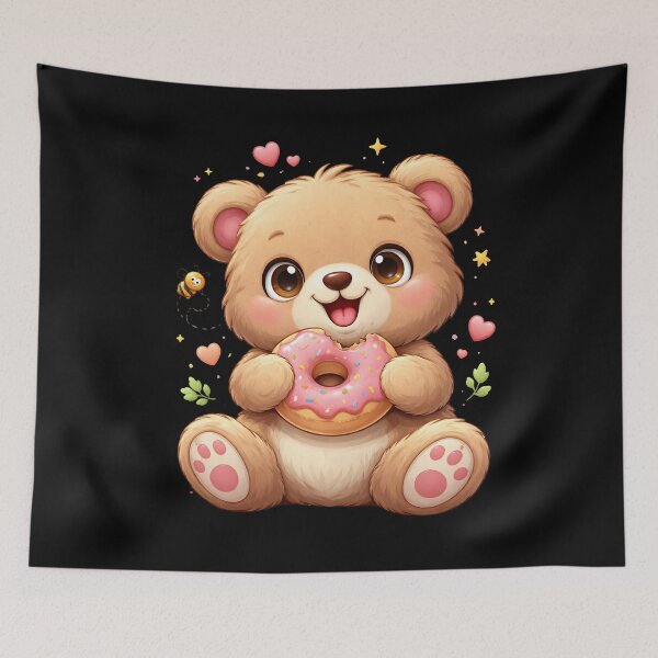 Aperçu de l'œuvre Adorable ourson kawaii mangeant un donut créée et vendue par TylerRoseStorey.