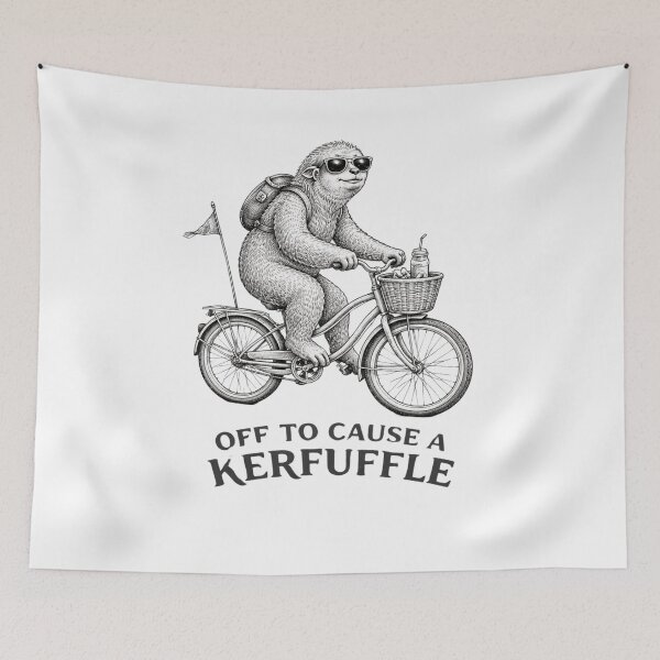 Item preview, Funny Sloth Riding Bicycle Off To Cause A Kerfuffle Minimal Black And White Line Art Animal Humor designed and sold by bilal sibgui.