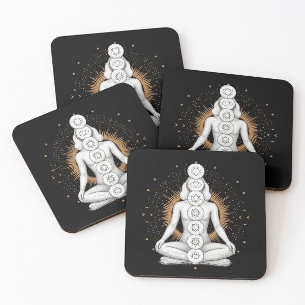 Item preview, Chakra Balance Meditation - Engraved Gold & Sketch Art Yoga Print designed and sold by GiftzCircle.