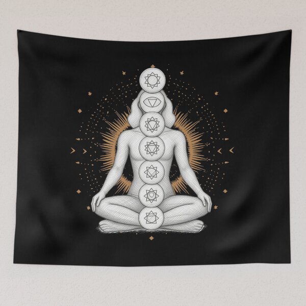 Item preview, Chakra Balance Meditation - Engraved Gold & Sketch Art Yoga Print designed and sold by GiftzCircle.