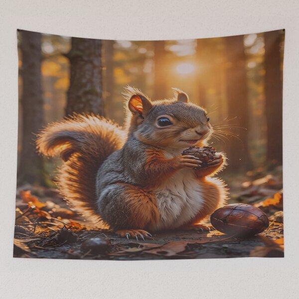 Item preview, Cute Squirrel Holding Nut in Forest- Wildlife Nature Art  designed and sold by BeautifulVirtues.