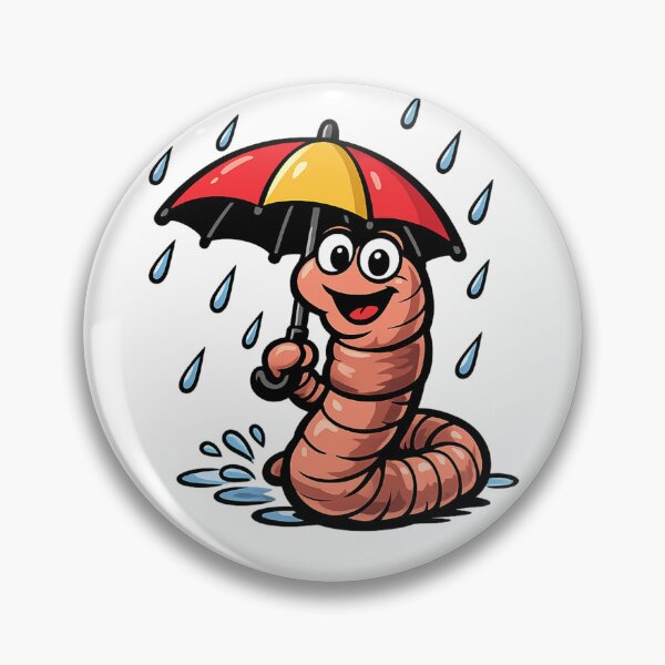 Item preview, Cheerful earthworm with umbrella in the rain – Funny cartoon design designed and sold by Gletschie.