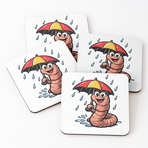 Item preview, Cheerful earthworm with umbrella in the rain – Funny cartoon design designed and sold by Gletschie.
