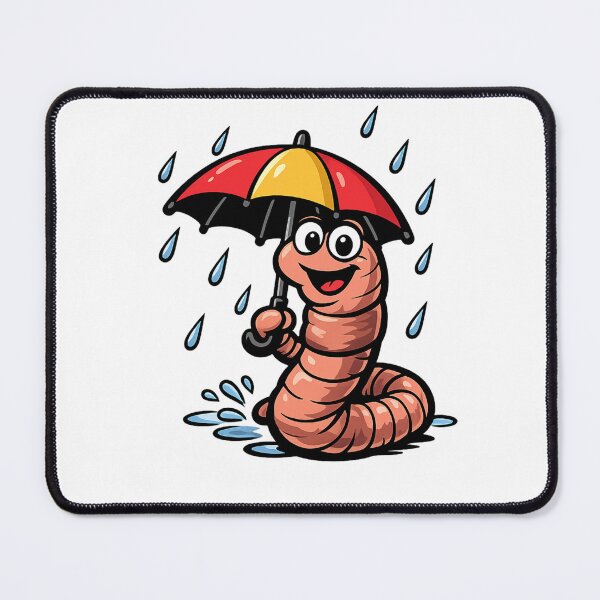 Item preview, Cheerful earthworm with umbrella in the rain – Funny cartoon design designed and sold by Gletschie.