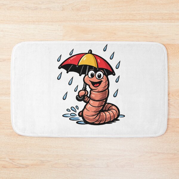 Item preview, Cheerful earthworm with umbrella in the rain – Funny cartoon design designed and sold by Gletschie.