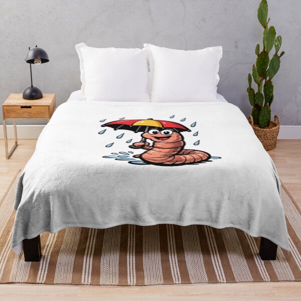 Item preview, Cheerful earthworm with umbrella in the rain – Funny cartoon design designed and sold by Gletschie.