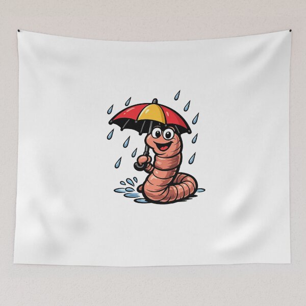 Item preview, Cheerful earthworm with umbrella in the rain – Funny cartoon design designed and sold by Gletschie.
