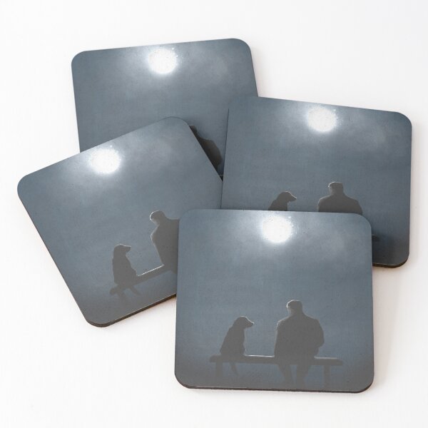 Item preview, Man and dog on bench in moonlight designed and sold by mikelilleyart.