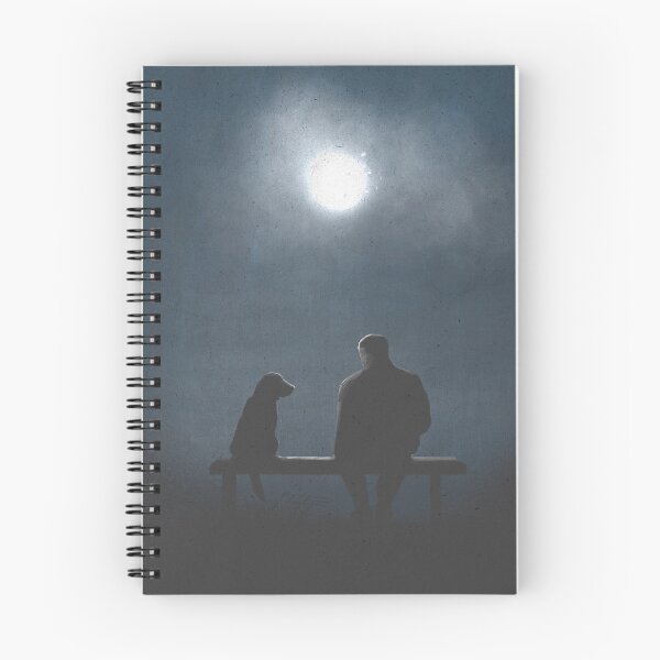 Item preview, Man and dog on bench in moonlight designed and sold by mikelilleyart.