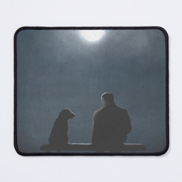Item preview, Man and dog on bench in moonlight designed and sold by mikelilleyart.