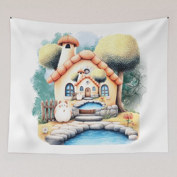 Item preview, Cute Cottage Core House with Garden – Whimsical Fairy Tale Home, Cozy Nature Illustration, Aesthetic Kawaii Landscape Art designed and sold by ChenEngEng.