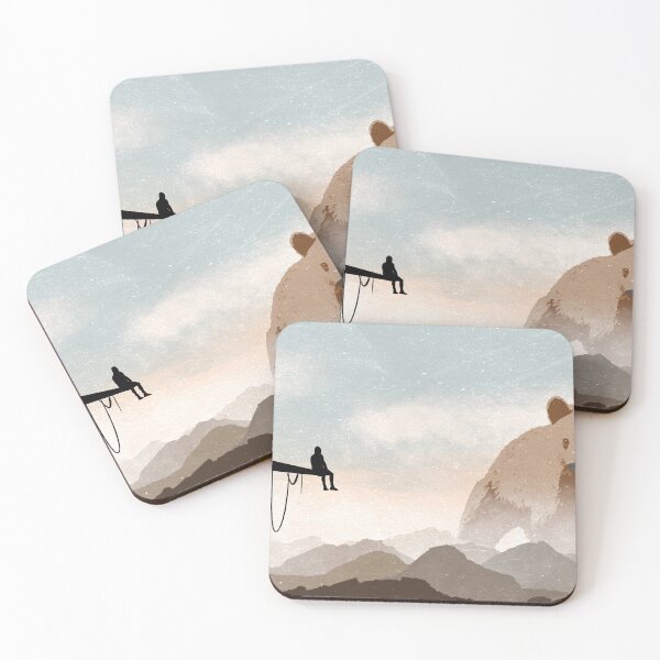 Item preview, Man looking at giant bear in mountains designed and sold by mikelilleyart.