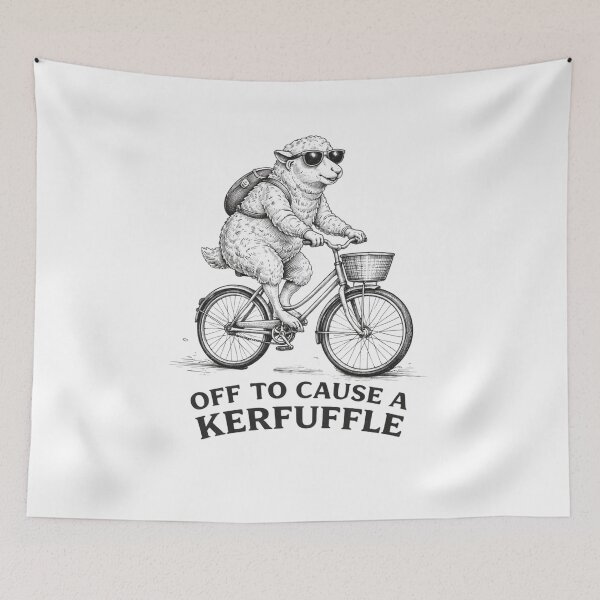 Item preview, Funny Sheep Riding Bicycle Off To Cause A Kerfuffle Eid Al Adha Minimal Line Art Animal Humor designed and sold by bilal sibgui.