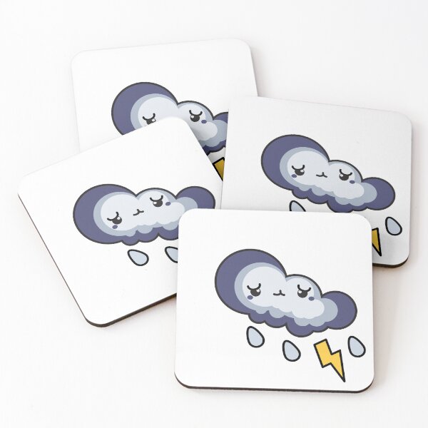 Item preview, Sleepy Storm Cloud Kawaii Sticker – Cute Rain Cloud with Lightning designed and sold by randomblink.
