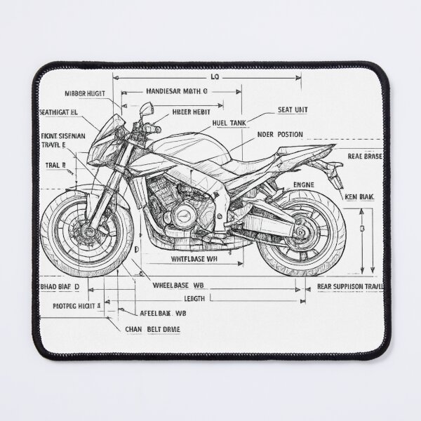 Item preview, Technical Motorcycle Blueprint – Side View Engineering Drawing designed and sold by Karszul.