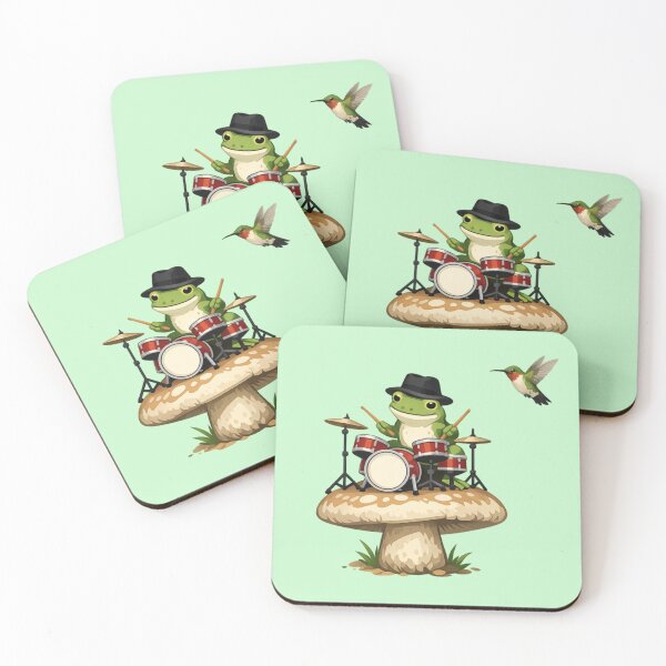 Item preview, Whimsical Frog Drummer – Mushroom Stage designed and sold by Dogandesighn.