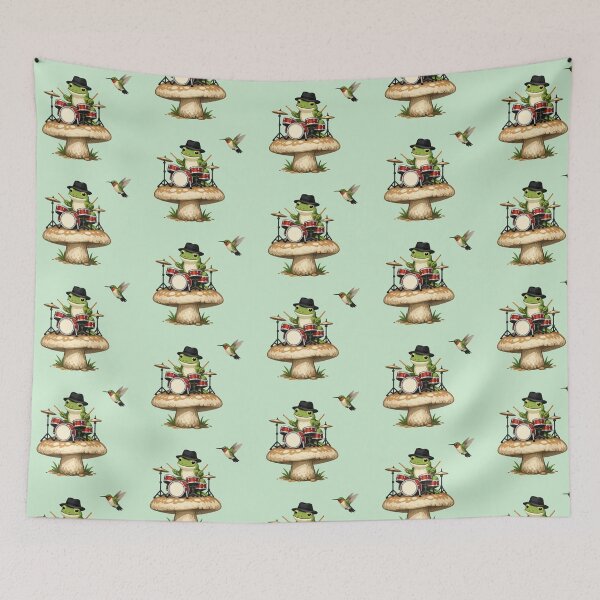 Item preview, Whimsical Frog Drummer – Mushroom Stage designed and sold by Dogandesighn.