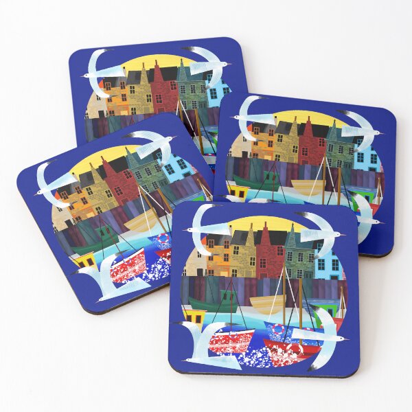 Item preview, Colourful Fishing Village with Seagulls designed and sold by Andrew  Hitchen.