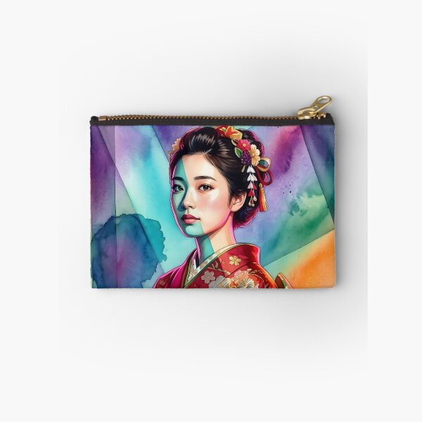 Item preview, Watercolor Anniversary Portrait: Japanese Maiden in Red Furisode (20 Years) designed and sold by VibranPalette.