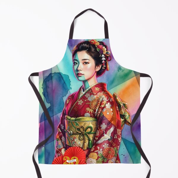 Item preview, Watercolor Anniversary Portrait: Japanese Maiden in Red Furisode (20 Years) designed and sold by VibranPalette.