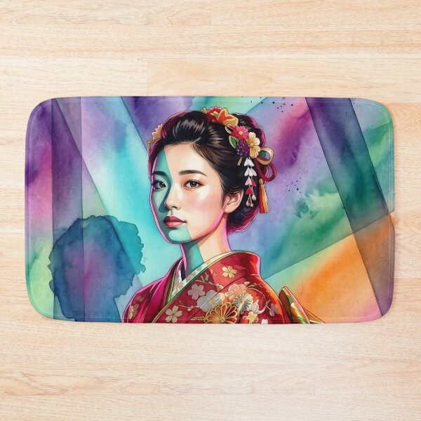 Item preview, Watercolor Anniversary Portrait: Japanese Maiden in Red Furisode (20 Years) designed and sold by VibranPalette.
