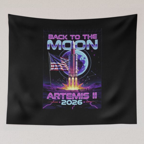 Item preview, Camiseta clásica con estética espacial retro neón "Back To The Moon Artemis II 2026" designed and sold by kittens2doggy.