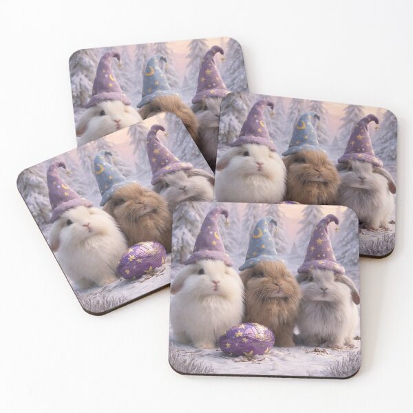 Item preview, Wizard Bunny Trio – Cute Magical Easter Winter Fantasy Art Print designed and sold by WhimsyWink.