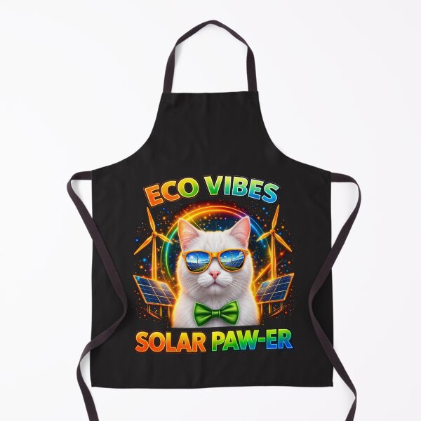 Item preview, White Cat Solar Punk Design – Eco Vibes Solar Paw-er Cute Cat Print designed and sold by PixelsPaws.