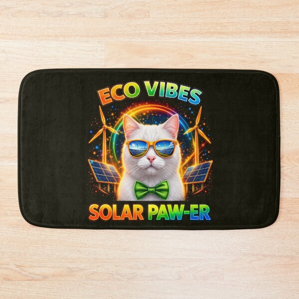 Item preview, White Cat Solar Punk Design – Eco Vibes Solar Paw-er Cute Cat Print designed and sold by PixelsPaws.