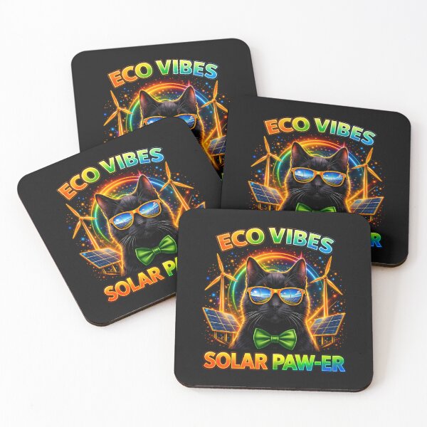 Item preview, Black Cat Solar Punk Design – Eco Vibes Solar Paw-er Cool Cat Print designed and sold by PixelsPaws.