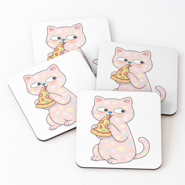 Item preview, Spotty polka dot cat eating slice of pizza designed and sold by BritishDelights.