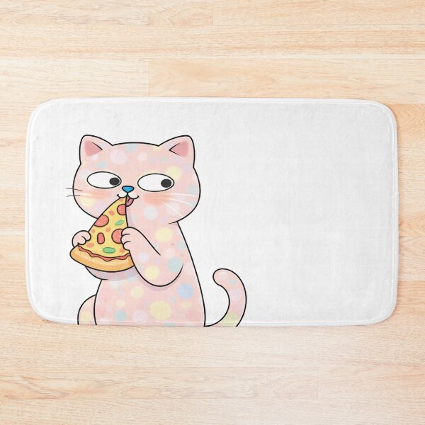 Item preview, Spotty polka dot cat eating slice of pizza designed and sold by BritishDelights.