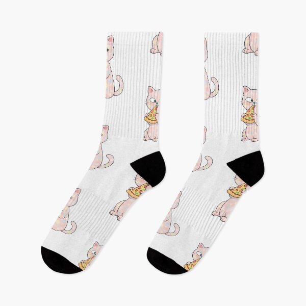 Item preview, Spotty polka dot cat eating slice of pizza designed and sold by BritishDelights.