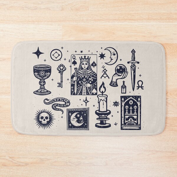 Item preview, Mystic Esoteric Witchcraft  Tarot Symbols linocut collage designed and sold by CamaleonDesigns.
