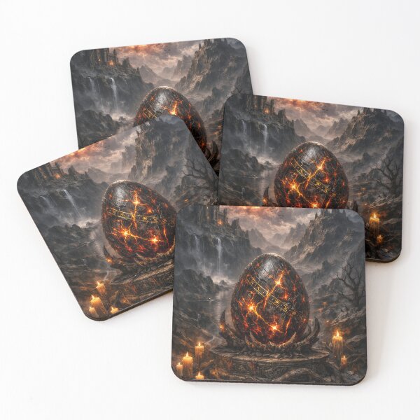 Item preview, Dark Dragon Egg Ritual – Lava Cracked Egg, Fantasy Landscape, Gothic Castle, Epic Dark Fantasy Scene, Magical Artifact, Cinematic Illustration designed and sold by DrakariArt.